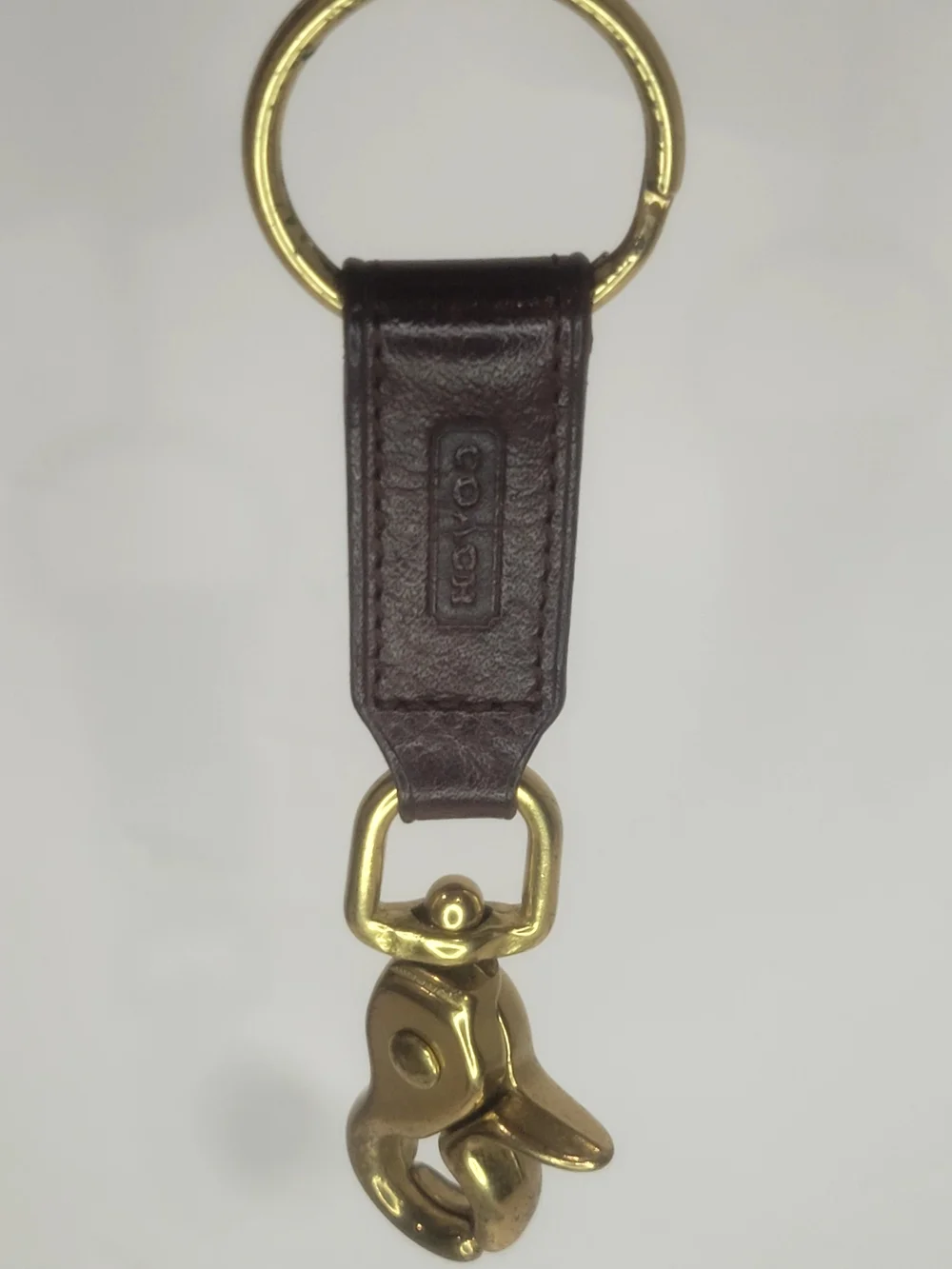 Coach Vintage Key Chain Dark Brown Leather Key Holder with Gold Hardware